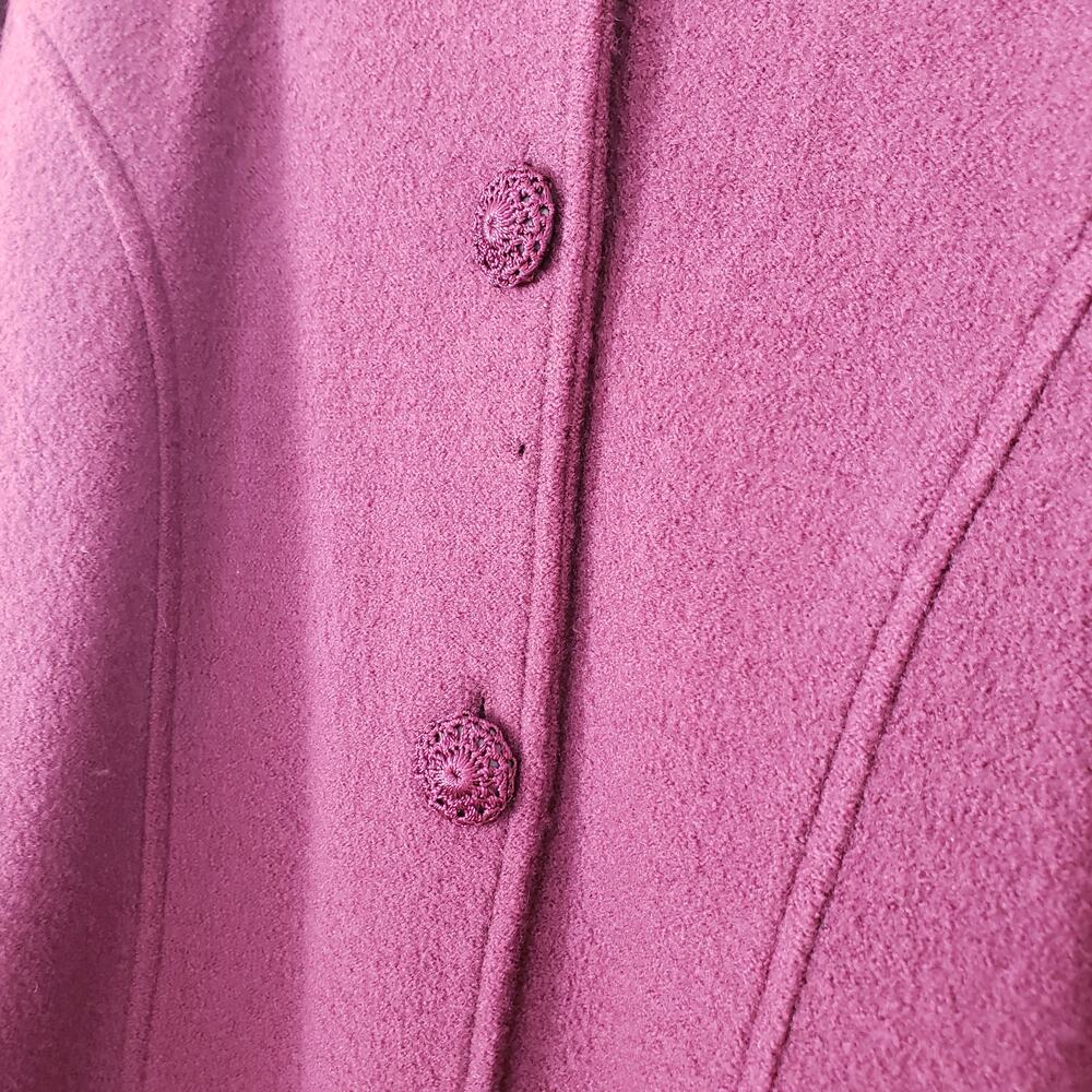 Kate Hill Wool Sweater Jacket Crocheted Details & Buttons Magenta Size Large P - Picture 6 of 9